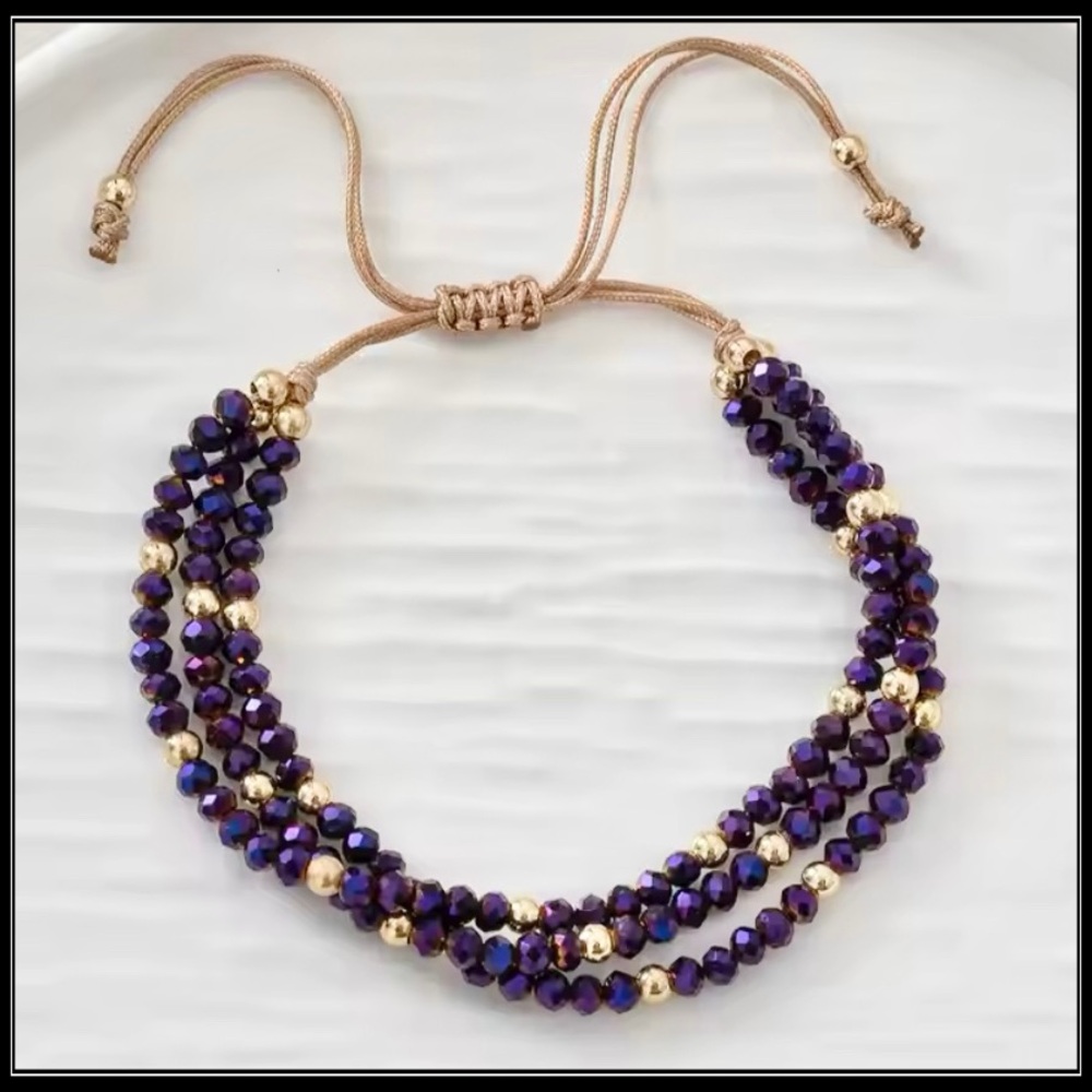 Clearance! NEW PRISM PURPLE & GOLD BOREALIS TIE ROPE BOHO BEAD BRACELET